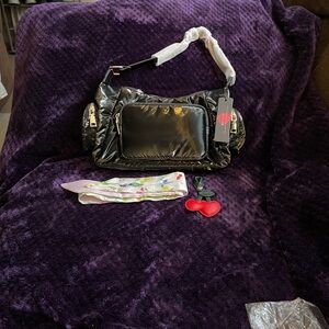 U Style Black Puffer Bag NEW FREE Bag Scarf & Bag Charm